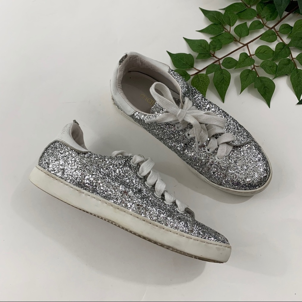 Maje Silver Glitter Low-Top Sneakers